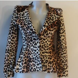Beulah Style Tan Black Leopard Print Blazer S